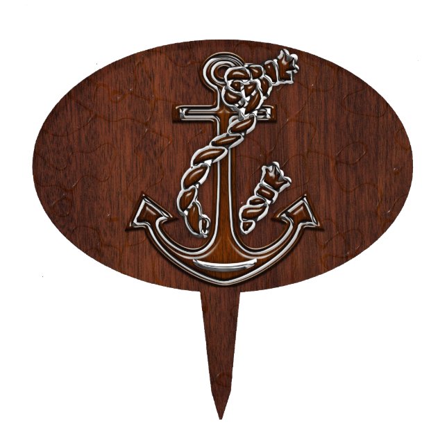 Wet Nautical Mahogany Anchor Steel Decor Cake Topper (Front)