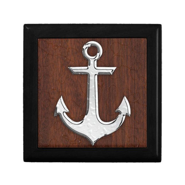 Wet Nautical Mahogany Anchor Steel Decor Gift Box (Front)