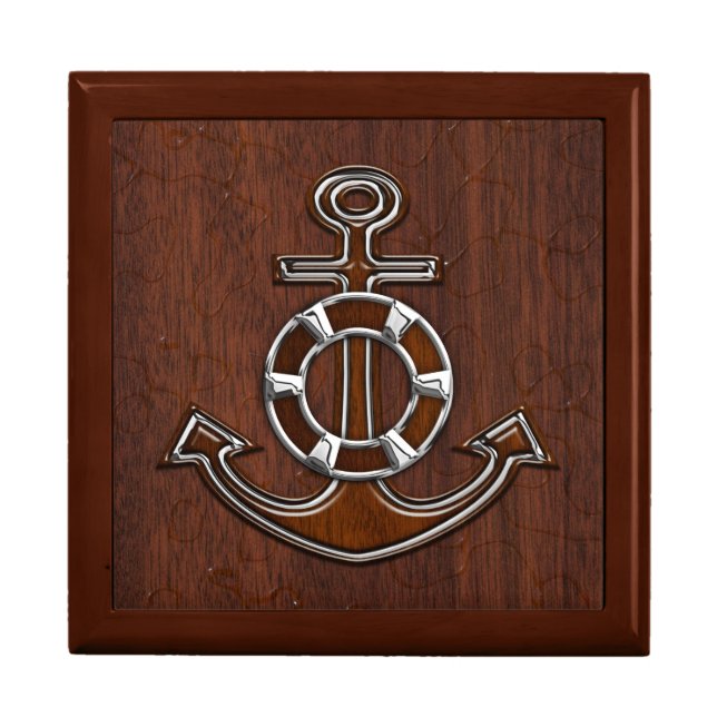 Wet Nautical Mahogany Anchor Steel Decor Gift Box (Front)