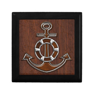 Wet Nautical Mahogany Anchor Steel Decor Jewelry Box