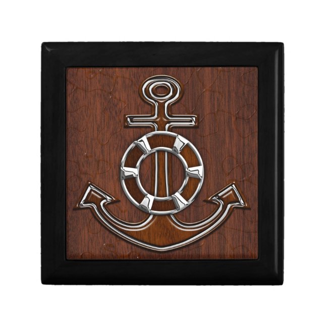 Wet Nautical Mahogany Anchor Steel Decor Jewelry Box (Front)
