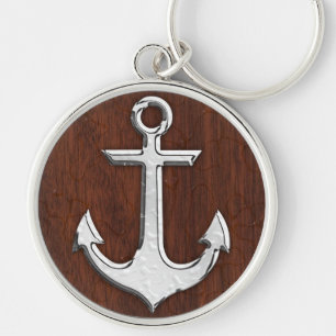 Wet Nautical Mahogany Anchor Steel Decor Keychain