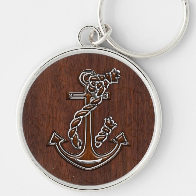 Wet Nautical Mahogany Anchor Steel Decor Keychain (Front)