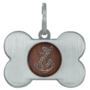 Wet Nautical Mahogany Anchor Steel Decor Pet ID Tag