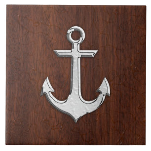 Wet Nautical Mahogany Anchor Steel Decor Tile