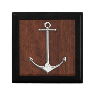Wet Nautical Mahogany Anchor Steel Jewelry Box
