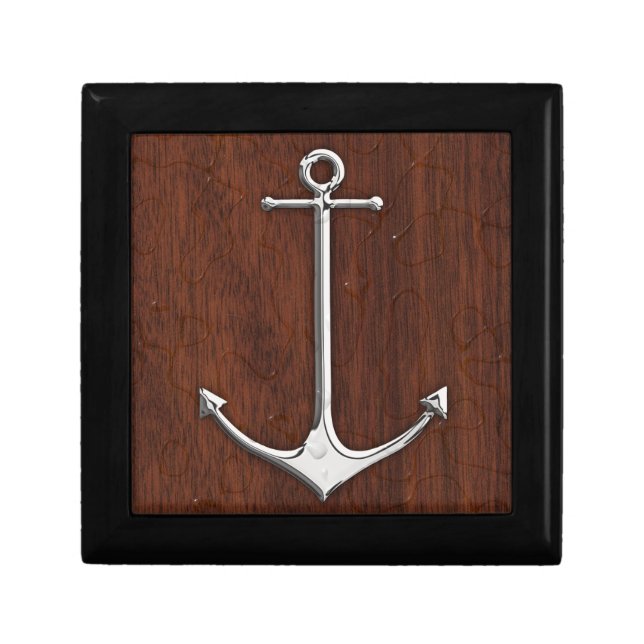 Wet Nautical Mahogany Anchor Steel Jewelry Box (Front)