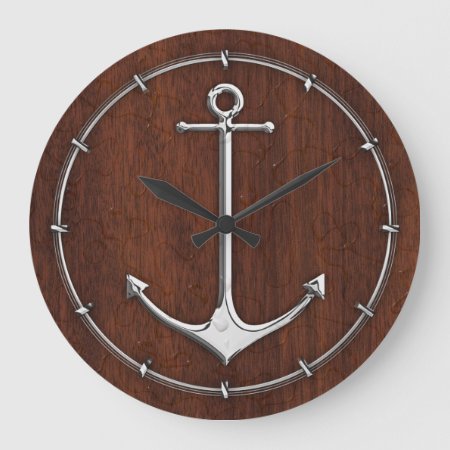 Wet Nautical Mahogany Anchor Steel Large Clock