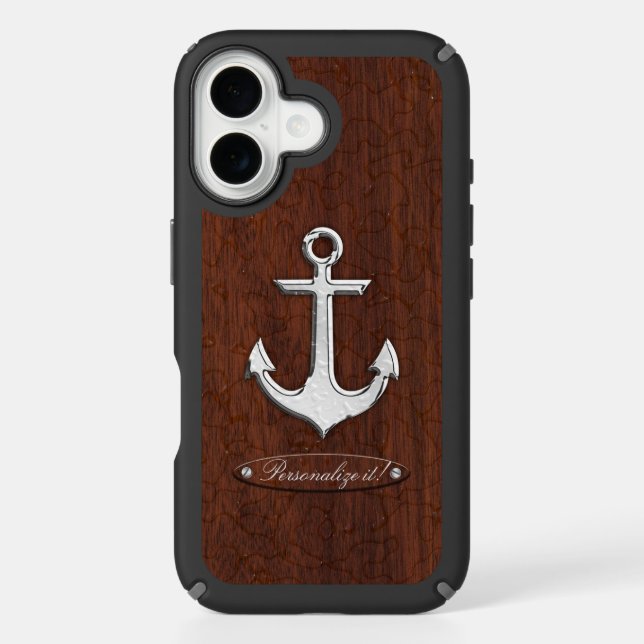 Wet Nautical Mahogany Anchor Steel Speck iPhone Case (Front)