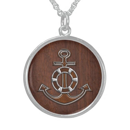 Wet Nautical Mahogany Anchor Steel Sterling Silver Necklace