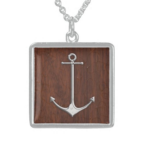 Wet Nautical Mahogany Anchor Steel Sterling Silver Necklace