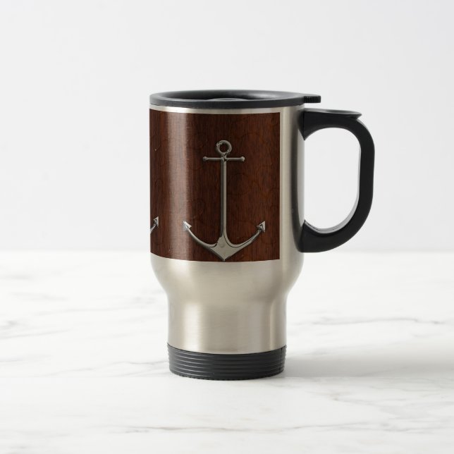 Wet Nautical Mahogany Anchor Steel Travel Mug (Right)