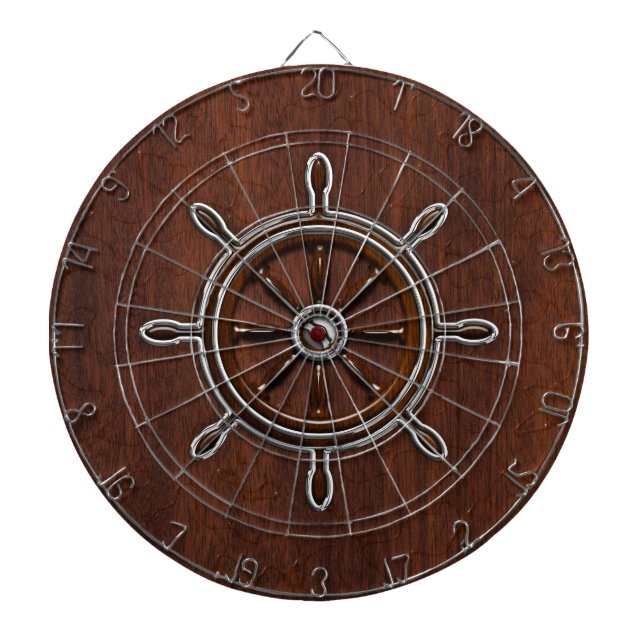 Wet Nautical Mahogany Nautical Wheel Dart Board (Front)