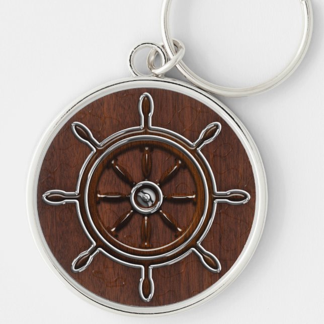 Wet Nautical Mahogany Nautical Wheel Keychain (Front)