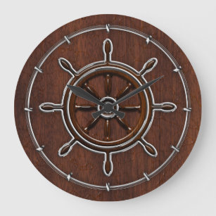 Wet Nautical Mahogany Nautical Wheel Large Clock