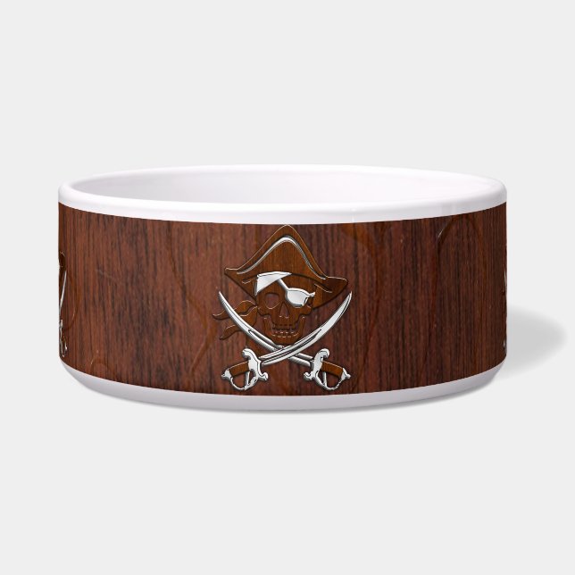 Wet Nautical Mahogany Pirate Skull Steel Bowl (Front)