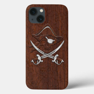 Wet Nautical Mahogany Pirate Skull Steel iPhone 13 Case