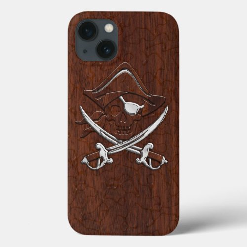 Wet Nautical Mahogany Pirate Skull Steel iPhone 13 Case