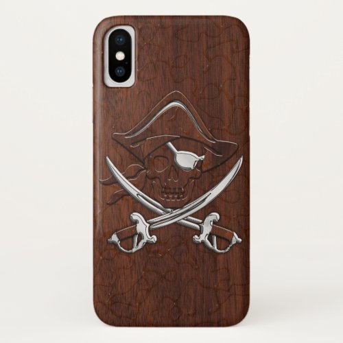 Wet Nautical Mahogany Pirate Skull Steel iPhone XS Case