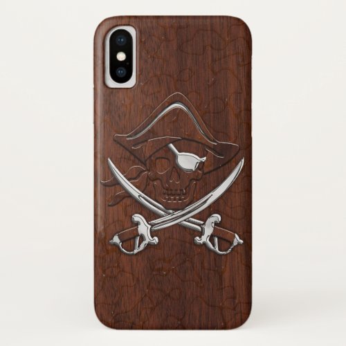 Wet Nautical Mahogany Pirate Skull Steel iPhone XS Case