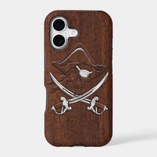 Wet Nautical Mahogany Pirate Skull Steel iPhone 17 Case