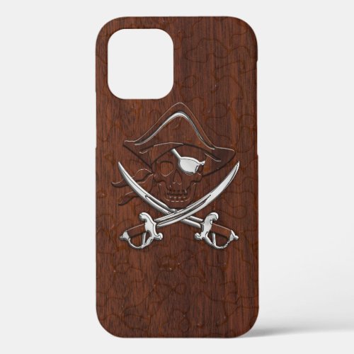 Wet Nautical Mahogany Pirate Skull Steel iPhone 12 Case