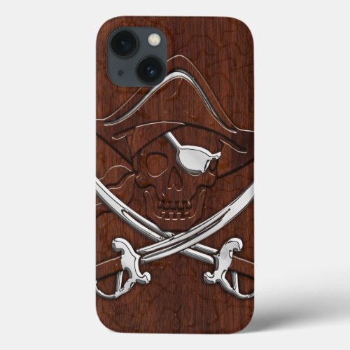 Wet Nautical Mahogany Pirate Skull Steel iPhone 13 Case