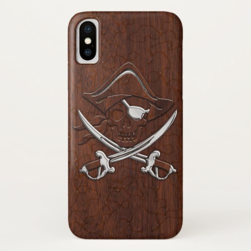 Wet Nautical Mahogany Pirate Skull Steel iPhone XS Case