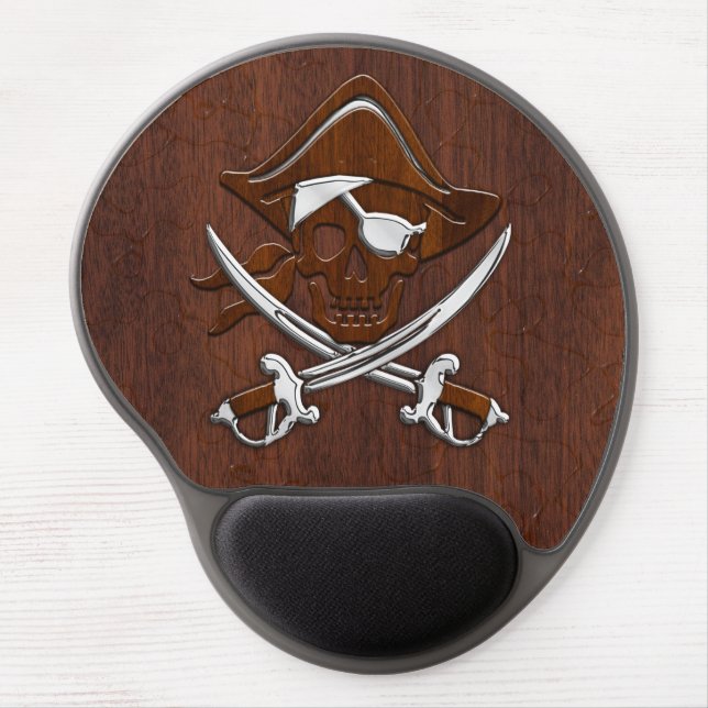 Wet Nautical Mahogany Pirate Skull Steel Gel Mouse Pad (Front)
