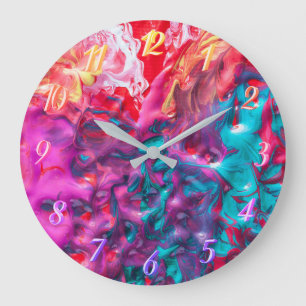 Wet paint colorful abstract art palette modern large clock