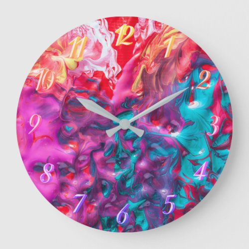 Wet paint colorful abstract art palette modern large clock