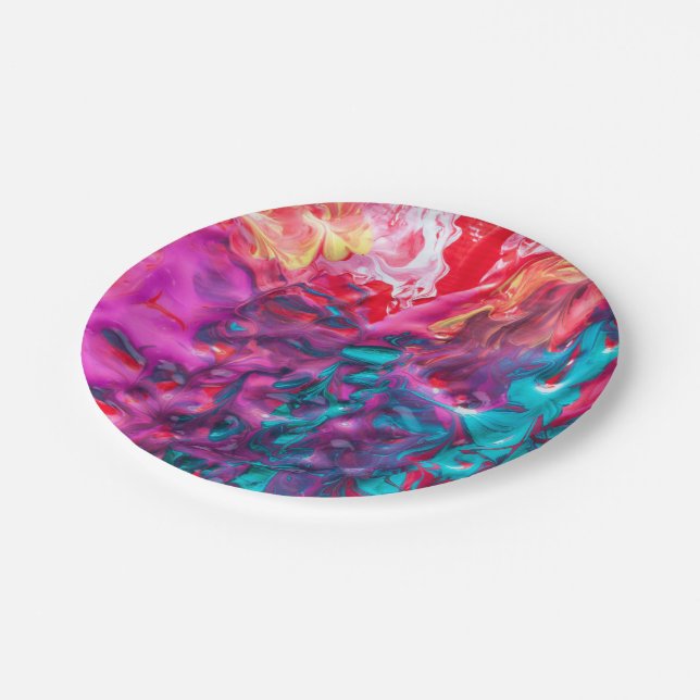 Wet paint colorful abstract art palette  paper plates (Angled)