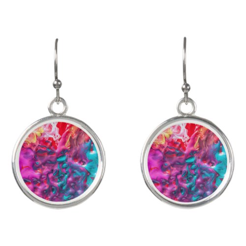 Wet paint colorful abstract art palette swirl earrings