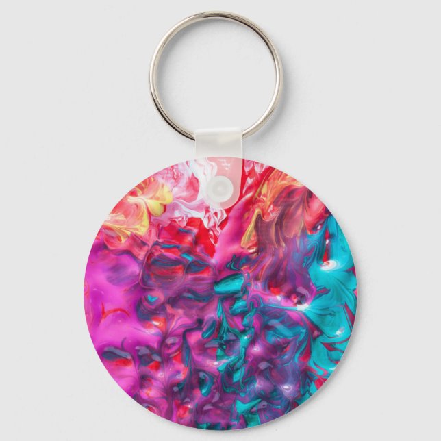 Wet paint colorful abstract art palette swirl keychain (Front)