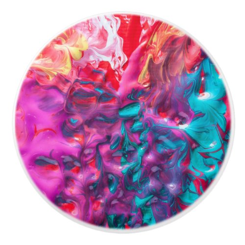 Wet paint colorful abstract palette swirl  ceramic knob