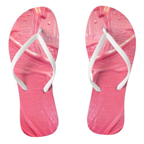 Wet paint coral pink drip texture artistic  flip flops