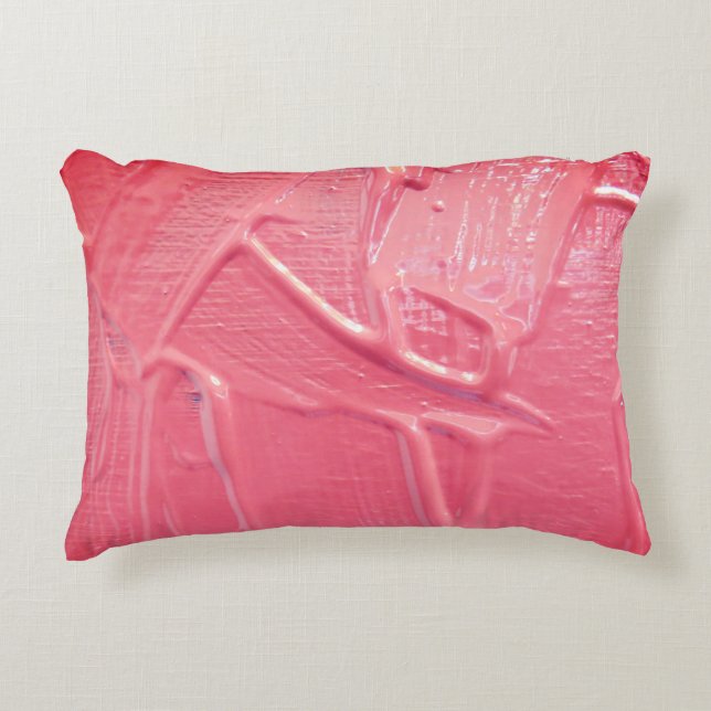 Wet paint coral pink drip texture look accent pillow (Front)