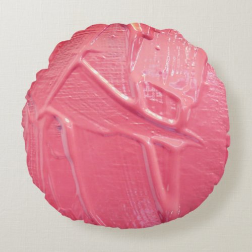 Wet paint coral pink drip texture look round pillow