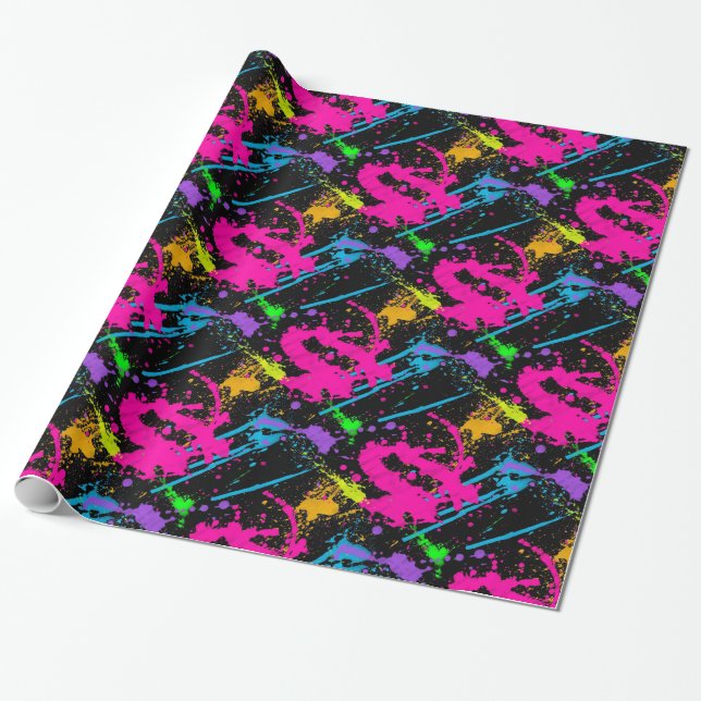 Wet Paint Retro Color Splash Wrapping Paper (Unrolled)