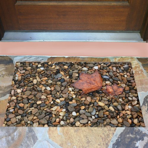 Wet Pebbles and Fallen Leaves Photographic Autumn Doormat