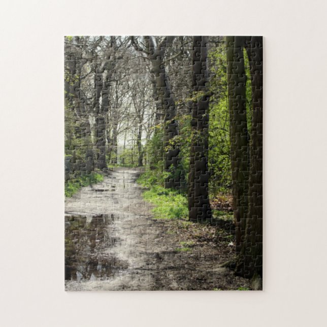 Wet Rain Puddle Path in Moss Covered Tree Forest Jigsaw Puzzle (Vertical)