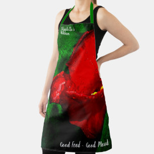 Wet Red Tulip Flower On Green Apron
