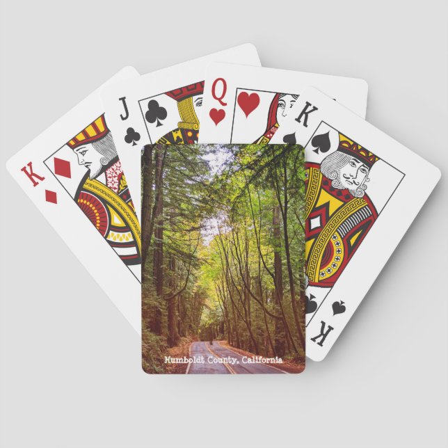 Wet Road Through Green Trees in Humboldt Autumn Poker Cards (Back)