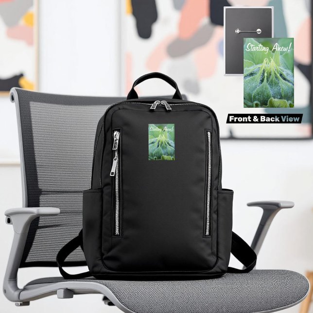 Wet Sunflower Bud Close-Up Photograph Pinback Button (zoomed view of front & back template vertical button)