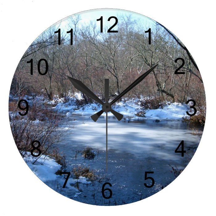 Wetland Ponds in Winter Round Clocks