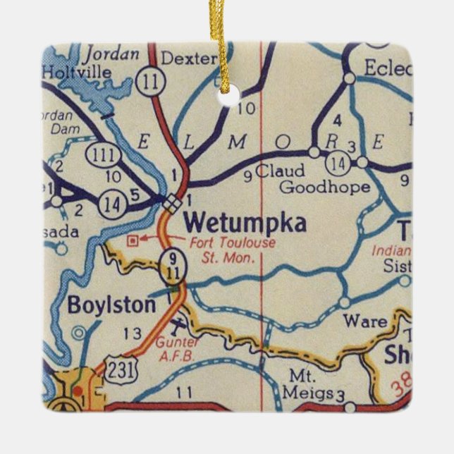 Wetumpka AL Vintage Map Ceramic Ornament (Front)