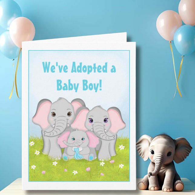 We've Adopted a Sweet Baby Boy Elephant Family Card (Creator Uploaded)