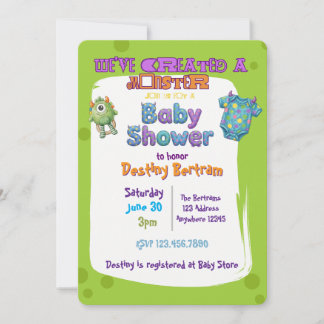 We've Created a Monster Green Baby Shower Invitation