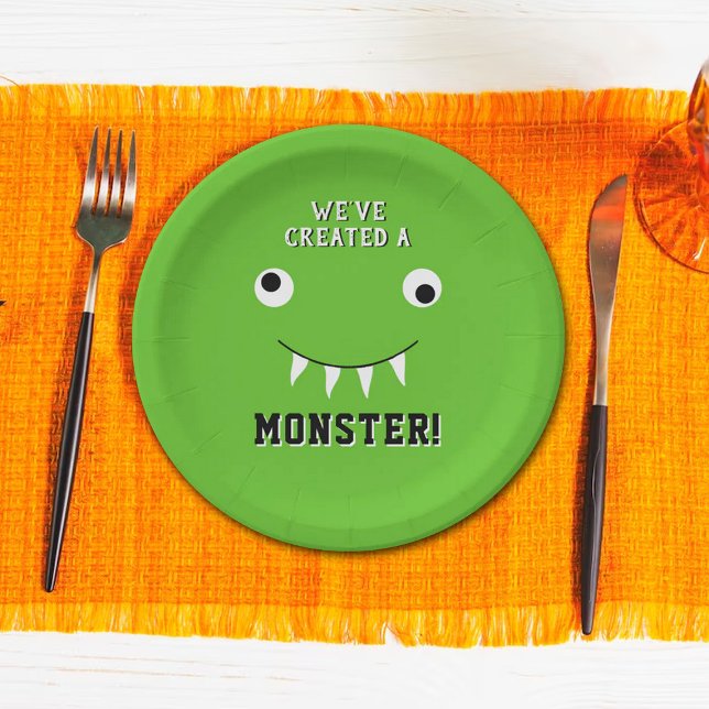 "We've Created A Monster" Halloween Baby Shower Paper Plates (Creator Uploaded)