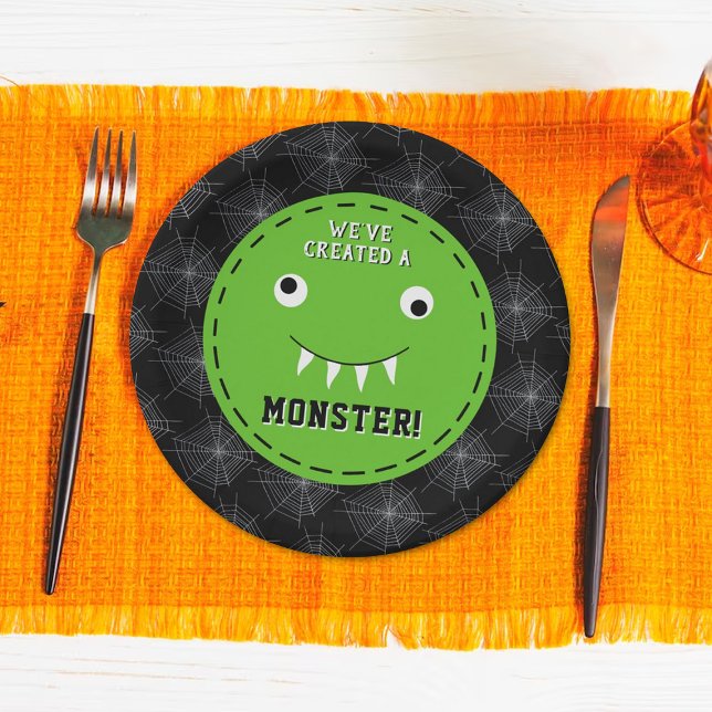 "We've Created A Monster" Halloween Baby Shower Paper Plates (Creator Uploaded)